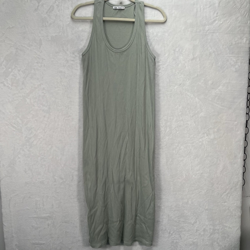 ZARA Sleeveless Ribbed Midi Dress Womens Medium Green Summer Casual